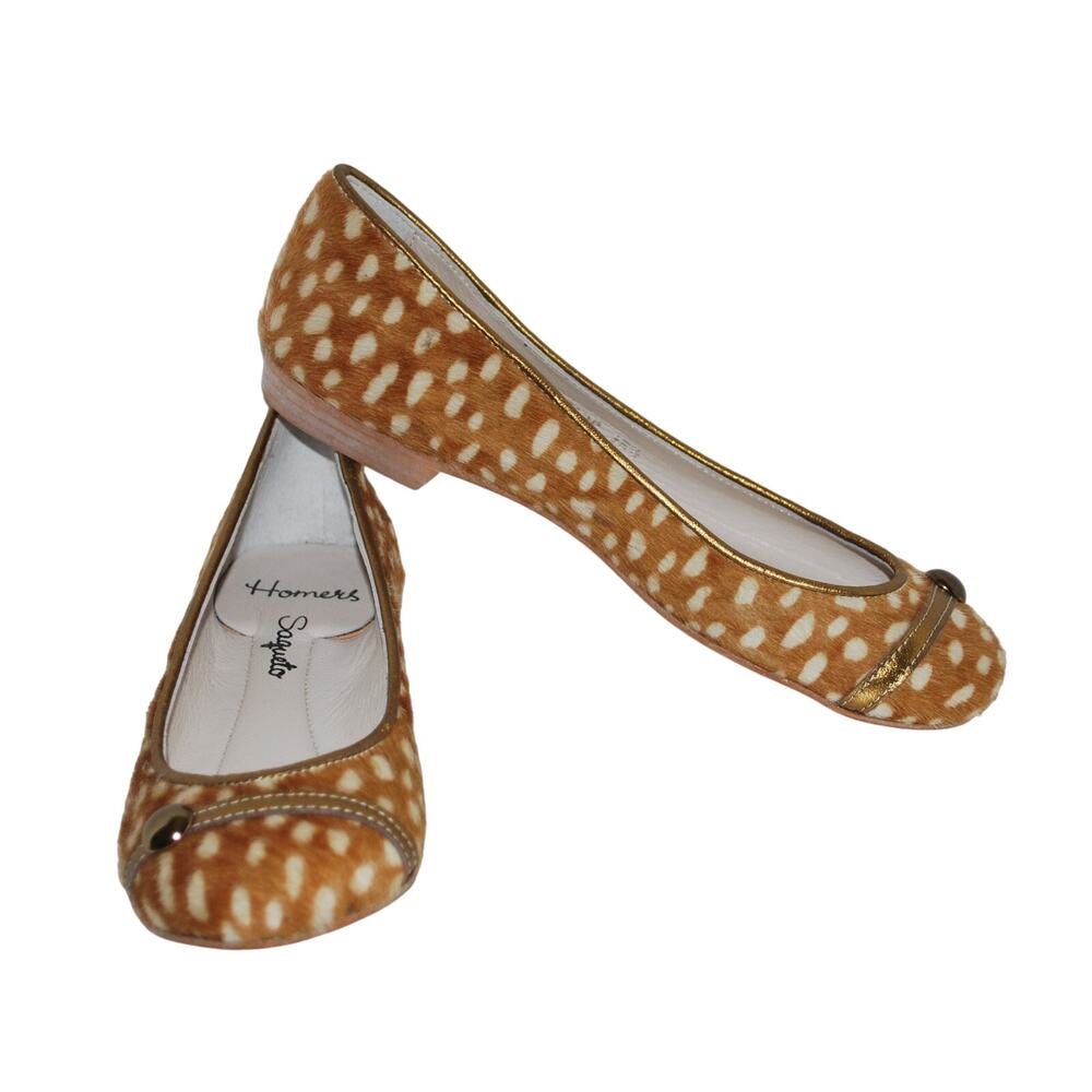 Homers Saqueto Lynx Animal Print Short Hair Flats Women's Shoes US 5.5/ EUR 35.5